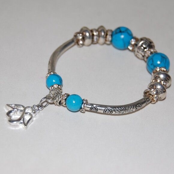 Angel Bracelet,Turquoise Bracelet,Dangling Charm Bracelet,Silver and Stone - Picture 2 of 3